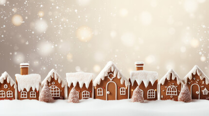 Christmas background with gingerbread houses banner