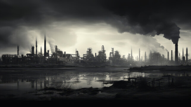 Black oil factory photo, copy space