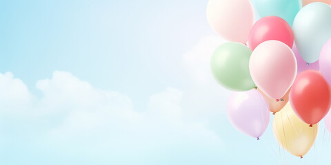 Happy Birthday! Text Space at a Birthday Celebration Event. Pastel Background. Colorful Balloons.