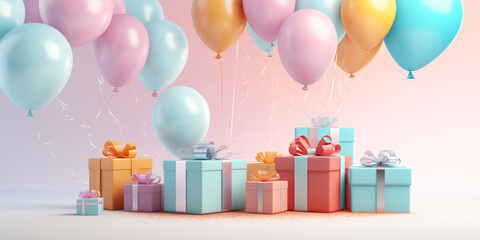 Happy Birthday! Text Space at a Birthday Celebration Event. Pastel Background. Colorful Balloons.