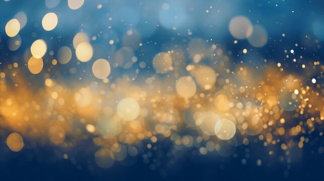 Blue and gold abstract background, bokeh