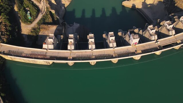 Aerial view of Alaknanda Hydroelectric Power Project Srinagar Dam in Uttarakhand, India.