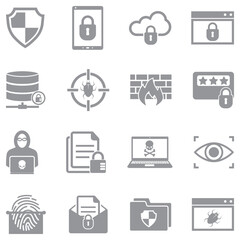 Online Security Icons. Gray Flat Design. Vector Illustration.
