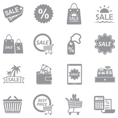 Sale Icons. Gray Flat Design. Vector Illustration.