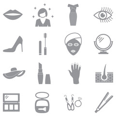 Beauty Icons. Gray Flat Design. Vector Illustration.