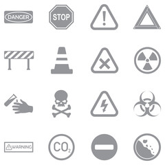 Caution Icons. Gray Flat Design. Vector Illustration.
