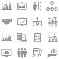 Business Growth Icons. Gray Flat Design. Vector Illustration.