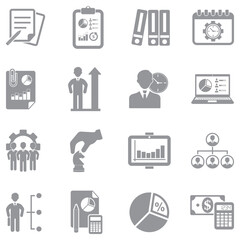 Business Administration Icons. Gray Flat Design. Vector Illustration.