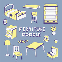 Doodle Furnitures. Hand drawing vector illustration of Furnitures.