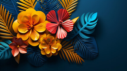 3d render colorful tropical paper leaves