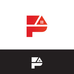 initial P letter with rooftop home logo design icon illustration