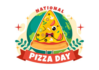 National Pizza Day Vector Illustration on February 9 with Various Toppings on Each Slice for Poster or Banner in Flat Cartoon Background Design