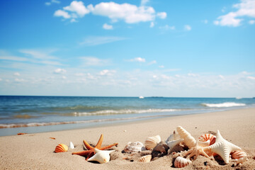 Fototapeta na wymiar shells and starfish on the beach