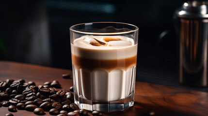 A coffee drink in a glass