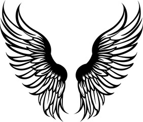 Angel wings tattoo silhouette in black color. Laser cutting eps10 vector template.