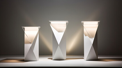 Contemporary angular podium with origami folds.