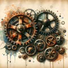 Vintage Steampunk Cogs and Gears - Concept of Industrial Revolution, Complex Machinery, and Timeless Innovation