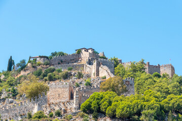 Fototapeta na wymiar View of Alanya Castle in summer under clear blue sky