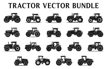Tractor Silhouettes Clipart, Silhouette of tractor illustration Vector Bundle © Enamul