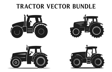 Tractor Silhouettes Clipart, Silhouette of tractor illustration Vector Bundle