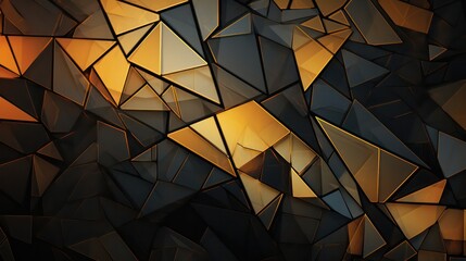 Vibrant hues of gold, and black red in this abstract background. Featuring geometric shapes, squares, triangles, lines, polygons, stripes, and mosaic patterns.