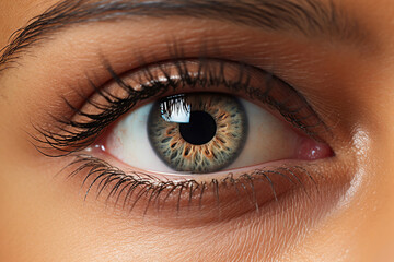 Close up detail beautiful female eye macro, fashion naturel makeup.