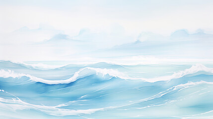 Serene ocean waves painting. Calming blue hues for relaxation spa or beach themes. - obrazy, fototapety, plakaty