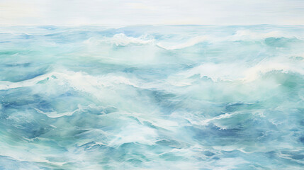Obraz premium Serene ocean waves painting. Calming blue hues for relaxation spa or beach themes.