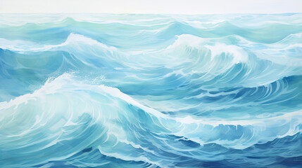 Serene ocean waves painting. Calming blue hues for relaxation spa or beach themes.