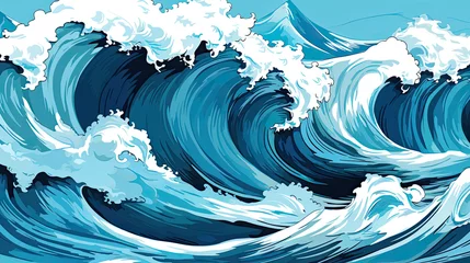 Fotobehang Retro pop-art style vibrant ocean waves. Energetic graphic wave pattern for vintage flair. © javier