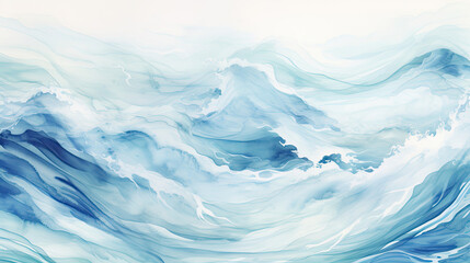 Soft ethereal blues and teals create a dreamlike watercolor-inspired wave pattern