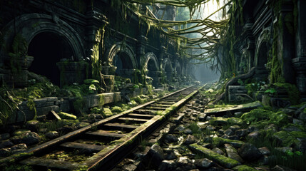 Obraz premium Beautiful decay and renewal at ancient railway station.