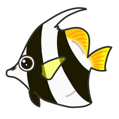 黄色と黒のしましまが可愛いハタタテダイという熱帯魚のイラスト