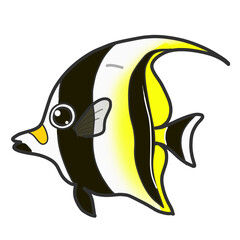 黄色と黒の背びれが長いが可愛いツノダシという熱帯魚のイラスト
