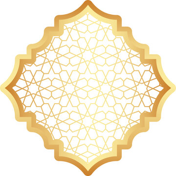 Islamic golden frame shape. Ramadan window with ornament. Oriental decoration design. Arabian traditional element
