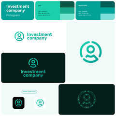 Investment service gradient line business logo. Client icon. Brand name. Client oriented service business value. Design element. Visual identity. Rubik font used. Suitable for social media