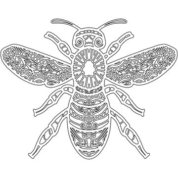 Insect 11, hand drawn, bee isolated on white background. Colouring page-290.