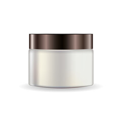A white cream jar with a brown lid, isolated on a white background, is ideal for package packaging. 