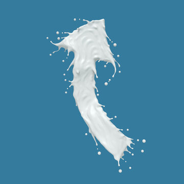 Milk splashing in arrows shape isolated on blue background, Clipping path, 3D rendering.