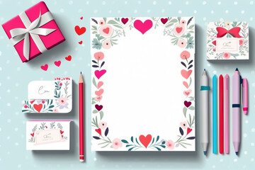 Fototapeta premium Stationery decorated with love. Generative AI