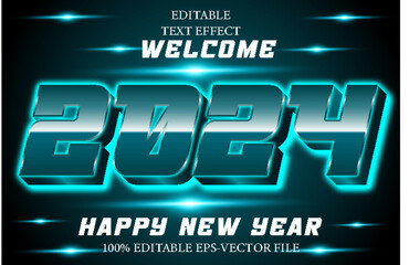 Welcome 2024 Happy New Year Editable 3D Neon Style