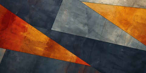 Retro palette of colors with a black, dark blue, gray, copper, red, brown, burnt orange, gold, and yellow abstract background. This design showcases a seamless color gradient with geometric shapes.