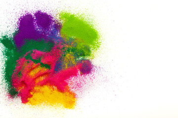 Top view of multicolored holi powder. Isolated on a white background.