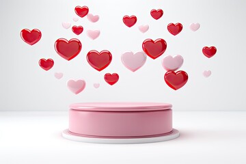floating hearts on a podium, in the style of mod,  art, rounded