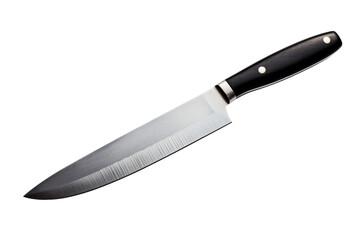 Isolated Kitchen Knife with Sharp Blade - Black and Silver Stainless Steel Chef's Knife, transparent background, png
