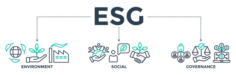 ESG banner web icon vector illustration for Environment Social Governance of corporate sustainability performance for investment screening - obrazy, fototapety, plakaty