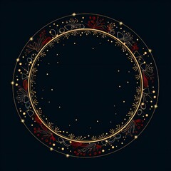 Empty Christmas circle design element flat style on black background Generative AI
