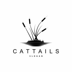 Creek and Cattail River Logo, Simple Minimalist Grass Design for Business Brand