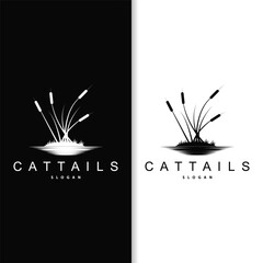 Creek and Cattail River Logo, Simple Minimalist Grass Design for Business Brand - obrazy, fototapety, plakaty