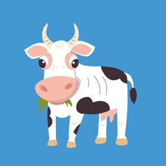 Cute cartoon animals on farm for design. Isolated cow illustration on background. Vector picture for books, workbooks, cards. 
